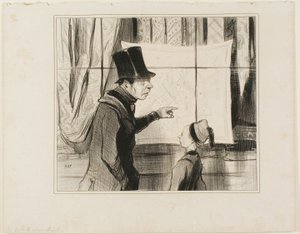 Geogafische sjaals. "Kijk Dodolphe, dit is echt het laatste offer dat ik doe voor je opleiding... als je nog steeds je aardrijkskunde niet goed snapt, betekent het dat je helemaal verstopt zit... deze keer steek ik je neus erin. Om te beginnen hoef je alle door Honoré Victorin Daumier