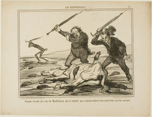 Grote opstand van de ratten van Montfaucon die niet willen dat hun voer wordt afgepakt door wetenschappers, plaat 12 uit Les Hippophages door Honoré Victorin Daumier