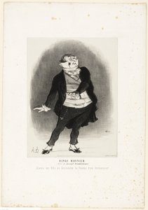 Henri Monnier. (in de rol van Joseph Prudhomme) "- Nooit zal ik toestaan dat mijn dochter de vrouw wordt van een krabbelaar!", plaat 1 uit Les Artistes Contemporains (Odéon) door Honoré Victorin Daumier