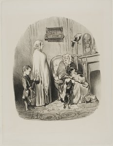 "Ik verhuur niet aan mensen met kinderen", bord 14 van Locataires Et Propriétaires door Honoré Victorin Daumier