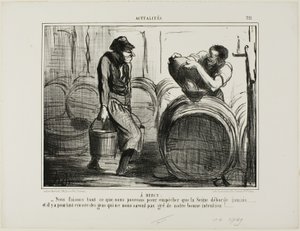 In Bercy. "We doen er alles aan om te voorkomen dat de Seine overstroomt... en toch zijn er mensen die onze goede bedoelingen in twijfel trekken," plaat 321 van Actualités door Honoré Victorin Daumier