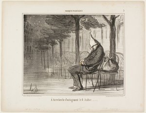 Op zoek naar een overnachting op 8 juli, plaat 5 van Croquis Parisiens door Honoré Victorin Daumier