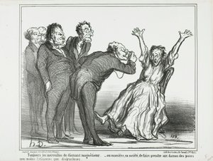 Meer wonderen van de diamanten hypnotiseur. Of, hoe je de dames in de maatschappij kunt laten poseren in vermoeiende en niet erg gracieuze houdingen, plaat 137 van Actualités door Honoré Victorin Daumier