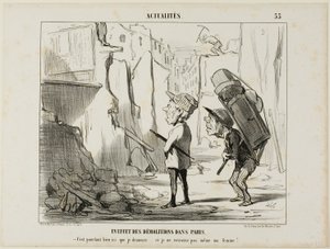 Resultaat van het slopen van gebouwen in Parijs. "- Hier woonde ik tenslotte .... en ik kan zelfs mijn vrouw niet meer vinden," bord 55 van Actualités