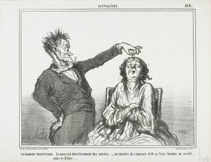 De diamanten hypnotiseur. Een nieuw tijdverdrijf op avondfeesten - of hoe je plezier kunt maken en iemand kunt laten scheelzien, zonder in de problemen te komen, plaat 134 van Actualités door Honoré Victorin Daumier