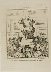 Het ongenoegen van een sculptuur geplaatst in het midden van een tentoonstelling van schilderijen, plaat 5 uit Salon De 1857 door Honoré Victorin Daumier