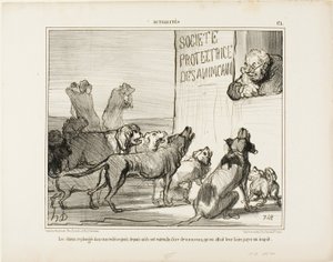 De honden vallen opnieuw in wanhoop nadat ze hebben gehoord dat er toch een nieuwe hondenrijbewijsbelasting komt, plaat 171 van Actualités door Honoré Victorin Daumier