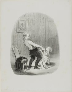 De eerste dansles, van Les Papas door Honoré Victorin Daumier