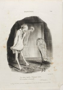 De jurk valt, de man blijft staan en de benen trillen. (J.B. Rousseau), plaat 10 uit Coquetterie door Honoré Victorin Daumier