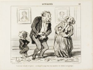 Het interieur van een gezin op 2 januari - of het gevaar van het consumeren van overmatig niet-hygiënisch snoepgoed, plaat 62 uit Actualités door Honoré Victorin Daumier