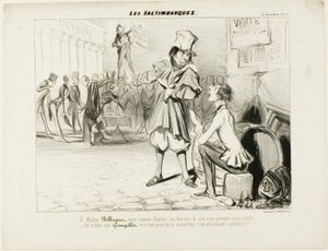 De Mountebanks. "- Oh Maître Bilboquet, we hebben het gehad... deze clowns zullen onze show stelen! Maak je geen zorgen, Gringaillet, ze zijn geen concurrentie, het zijn gewoon komieken!" van Les Saltimbanques door Honoré Victorin Daumier