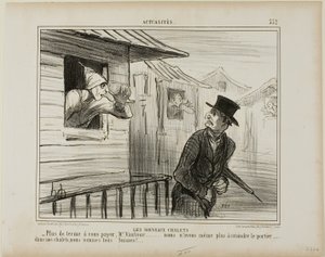 De nieuwe blokhuizen. "- Geen huur meer te betalen, Monsieur Vautour... en we zijn niet meer bang voor de conciërge ..... in onze chalets zijn we allemaal Zwitsers," plaat 332 uit Actualités