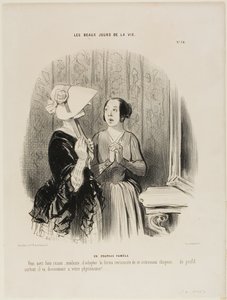 De Pamela Hoed. "U hebt volkomen gelijk Madame om deze verrukkelijke vorm van een nieuwe hoed te adopteren...... vooral van de zijkant past hij prachtig bij uw fysionomie.....!,"plaat 76 van Les Beaux Jours De La Vie