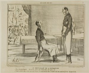 Het restaurant bij de tentoonstelling. "- Helemaal geen klanten... hebben deze mensen geen honger - Ik denk dat de hongerigen de hapjes eten die ze aangeboden kregen," plaat 3 uit Le Salon De 1857 door Honoré Victorin Daumier