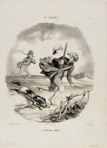 De opgejaagde jager, plaat 4 van La Chasse door Honoré Victorin Daumier