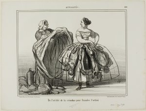 Het nut van de crinoline bij het bedriegen van de douane, plaat 414 uit Actualités