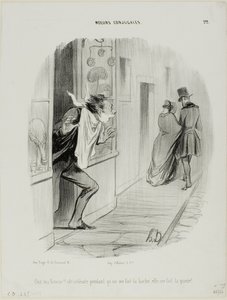 "Daar gaat mijn vrouw! Oh, de stakker, terwijl ik me scheer maakt ze een bedrieger van me!," plaat 22 uit Moeurs Conjugales door Honoré Victorin Daumier