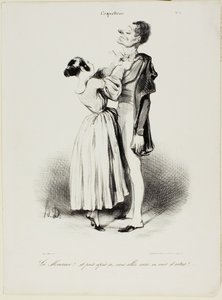 "Daar ben je dan, mijn liefste.... en nu ga je vast achter andere meisjes aan....," plaat 1 van Coquetterie door Honoré Victorin Daumier