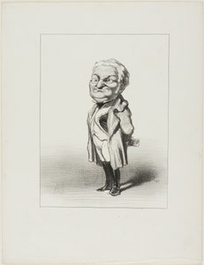 Thiers. Burger Thiers probeert de nieuwe staarthoed uit die Babin hem net heeft gestuurd, plaat 4 uit Les Représentans Représentés door Honoré Victorin Daumier