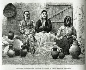 Christenen, oliehandelaren in Jeruzalem. Gravure door H.Chapuis, ter illustratie van La Syria d