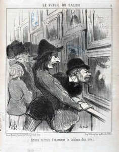 Kunstwerk van Honore Daumier (1808-1879). Charivari dateert uit 1852: Serie LE PUBLIC DU SALON - "Kunstenaars die het schilderij van een rivaal onderzoeken" MUSEE DES BEAUX ARTS - PALAIS LONGCHAMP, MARSEILLE door Honoré Daumier