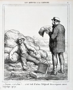 Kunstwerk door Honoré Daumier (1808-1879). Charivari dateert uit 1865: Serie LES ARTISTS IN THE CAMPAGNE - 