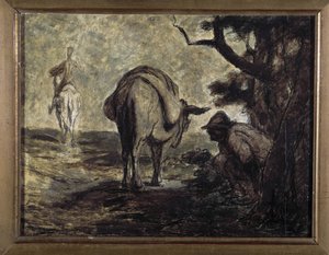 Don Quichot en Sancho Panza. Illustratie uit de roman van Miguel Cervantes Don Quichot de la Mancha. Schilderij door Honore Daumier. Musee des Beaux Arts, Palais Longchamp door Honoré Daumier