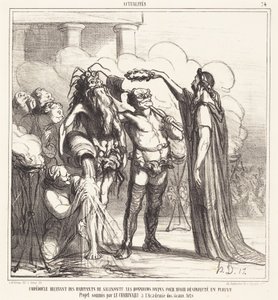Empedocles ontvangt goddelijke eerbewijzen door Honoré Daumier