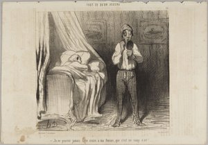 Ik zal mijn vrouw nooit kunnen doen geloven dat het tocht was!, nummer 22 uit de serie Alles wat men maar wil uit Le Charivari door Honoré Daumier