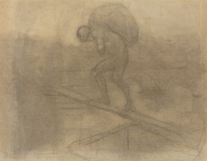 Man die een zak draagt door Honoré Daumier