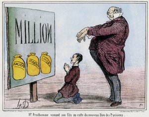 Meneer Prudhomme wijdt zijn zoon aan de cultus van de nieuwe Parijse God door Honore Daumier