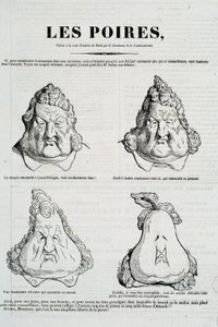 Peren: Karikatuur die een metamorfose van het gezicht van Louis Philippe in een peer voorstelt