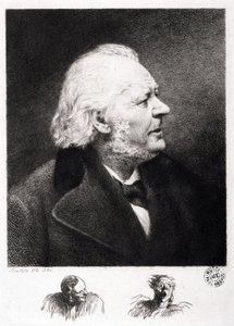 Portret van Honore Daumier (1808-1879), Franse graveur, schilder en beeldhouwer. Gravure van zoon Boulard door Honoré Daumier