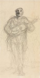 Zingende Gitarist (recto) door Honoré Daumier