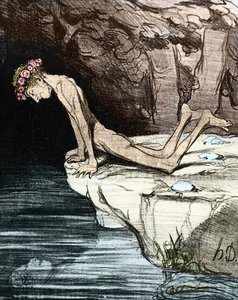 De mooie Narcissus. Door Honore Daumier de Salvandy (1795-1856), die schrijver, politicus en historicus was, evenals lid van de Academie Française 19e eeuw
