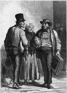 Het Hotel des Commissaires Ariseurs: de kooplieden. Cartoon door Honore Daumier (1808-1879). Gravure in 