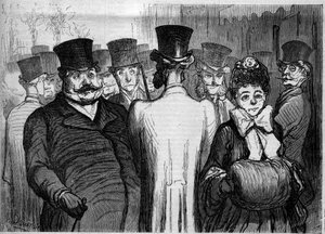 De boulevard van de Italianen. Cartoon door Honore Daumier. Gravure in Le Monde Illustré nr. 252 van 8 februari