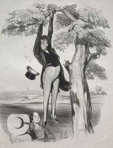 De Gevaren van het Te Hevig Schudden van een Pruimenboom (Wanneer Men een Volwassen Man is) door Honoré Daumier