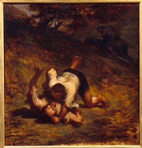 Dieven en ezel. Illustratie van de fabel van Jean de La Fontaine door Honoré Daumier