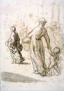 Twee Vrouwen en een Kind, c.1848-50 door Honoré Daumier