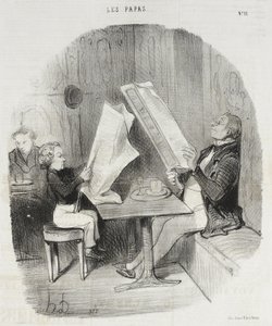Een kind dat zich met weinig vermaakt. Le Constitutionnel is genoeg voor hem voor de hele avond door Honoré Daumier