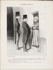 ...en sprekend met haar aldus verklaarde portierster... door Honoré Daumier