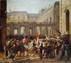 Revolutie van 1830: Vertrek van koning Louis-Philippe naar het Parijse stadhuis ... (schilderij op doek)