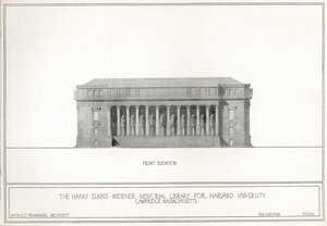 Vooraanzicht, de Harry Elkins Widener Memorial Library voor Harvard University, Cambridge, Massachusetts