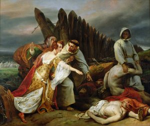 Edith vindt het lichaam van Harold door Emile Jean Horace Vernet