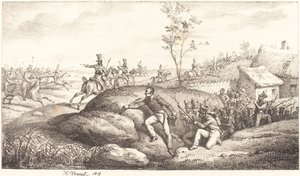 Infanterie hinderlaag tegen de Kozakken door Emile Jean Horace Vernet