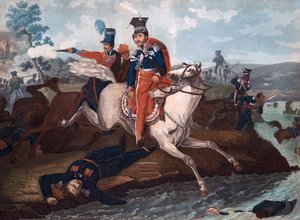 De dood van Prins Jozef Poniatowski in de Slag bij Leipzig door Emile Jean Horace Vernet
