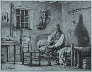 De Bediende van Limier Stijgt uit Bed door Emile Jean Horace Vernet