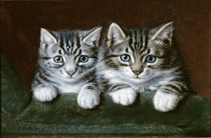 Twee gestreepte kittens door Horatio Henry Couldery