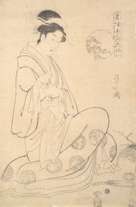 Konosato van Takeya zittend, met een wierookbrander door Hosoda Eishi